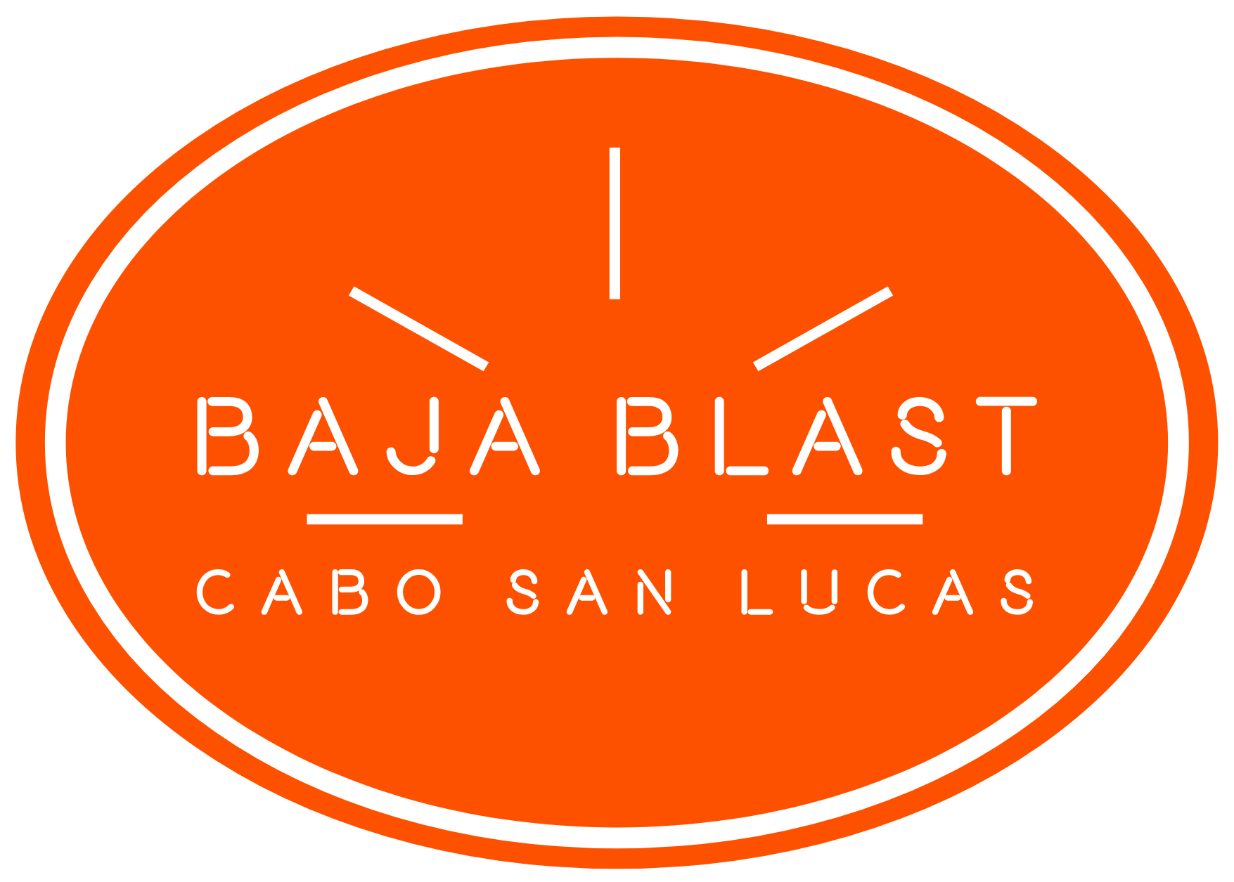 Baja Blast Adventures Orange Baja Blast logo with white text and sunburst, labeled “Cabo San Lucas”