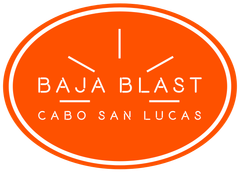 Orange Baja Blast logo with white text and sunburst, labeled “Cabo San Lucas”