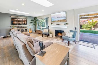 Interior of home with wood floors and open layout