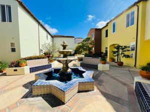 Exterior of courtyard with tile fountain