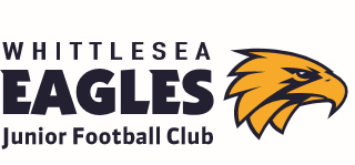 Whittlesea Eagles Junior Football Club logo with navy text and an orange eagle head icon