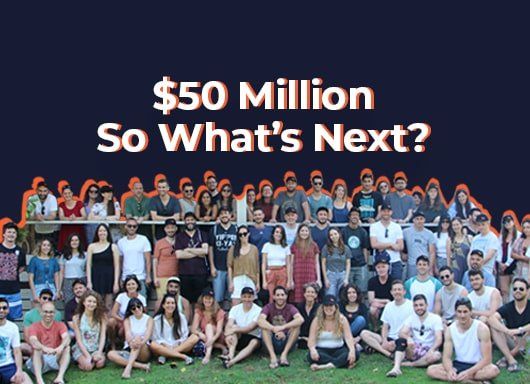 Team photo of Duda employees in June 2021 after Duda raised $50 million dollars