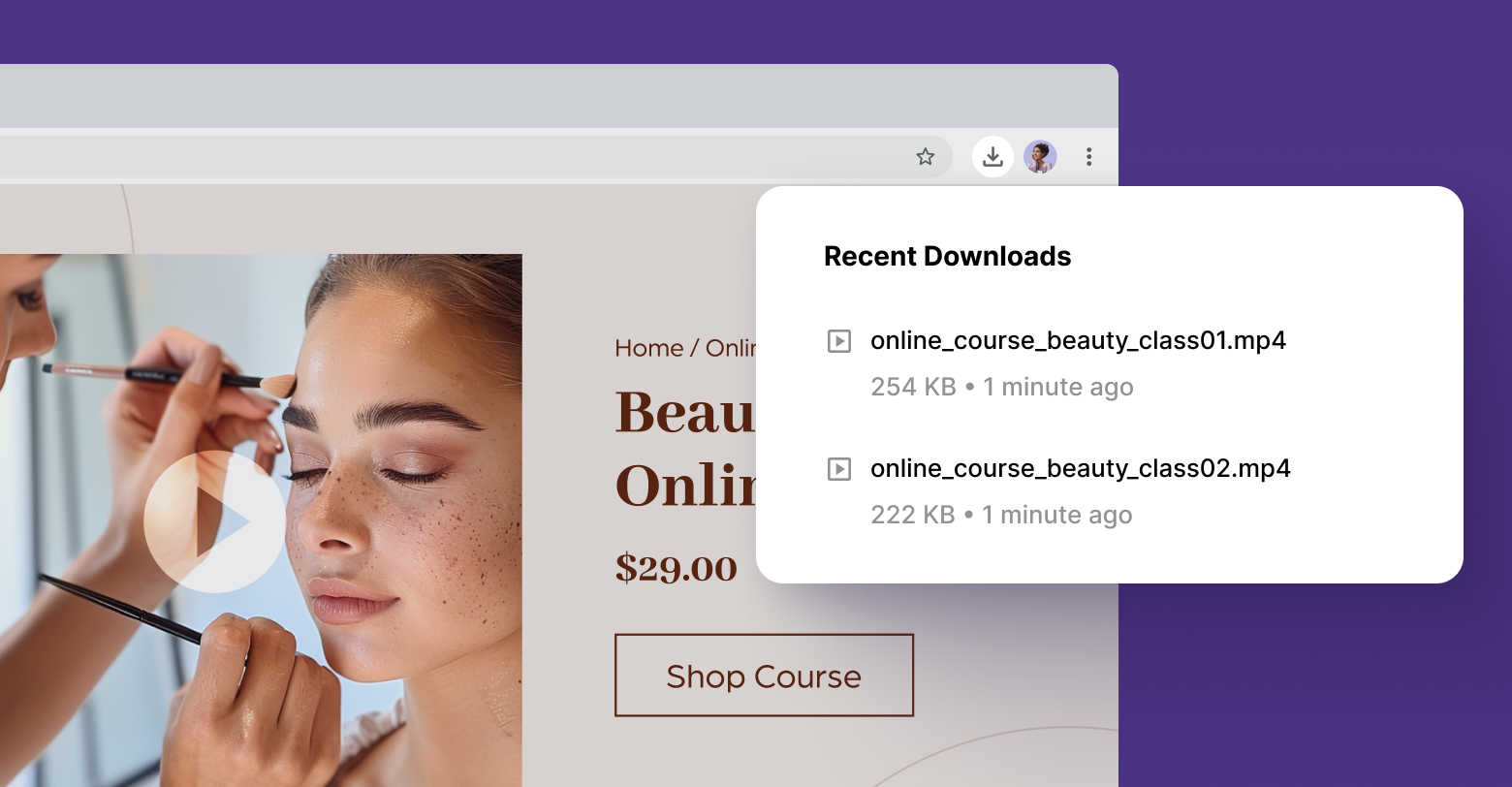 A digital course being purchased and downloaded from an online store