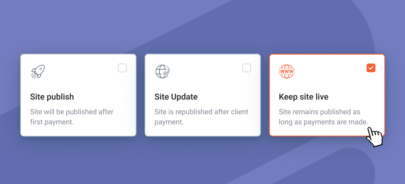 A screenshot of Duda's client billing Automatic Actions feature