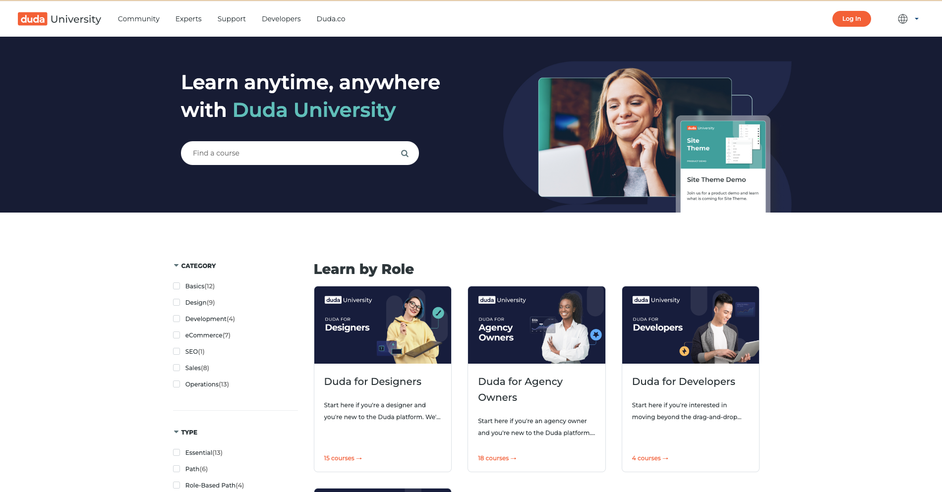 A screenshot of the Duda University website