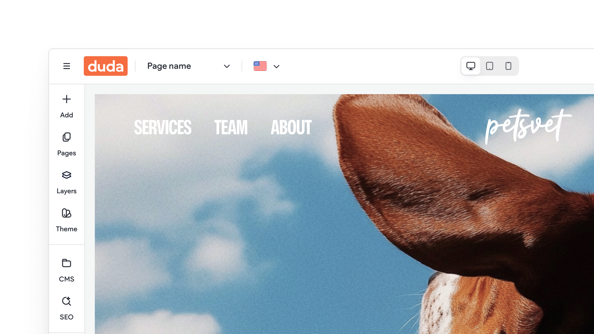 A screenshot of the Duda Editor, showing the new sidebar