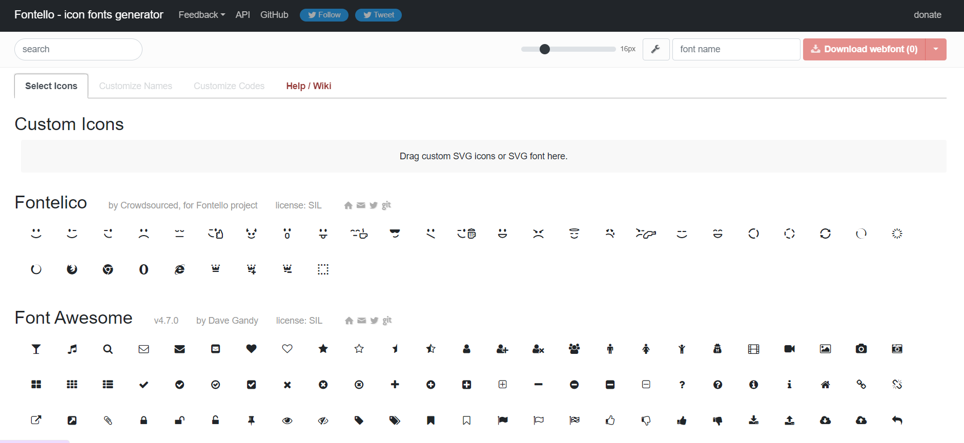 Fontello font generator tool