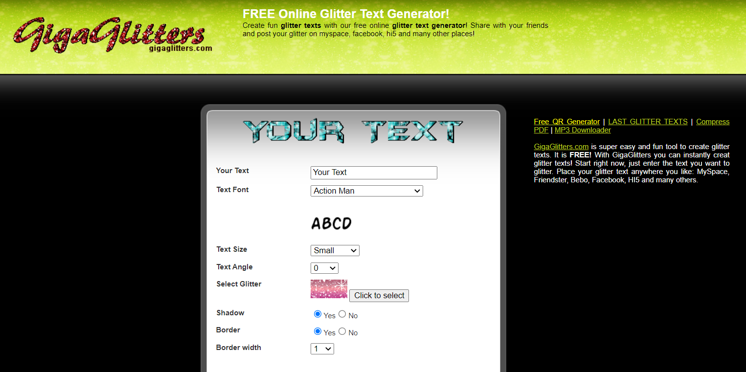 Gigaglitters font generator tool
