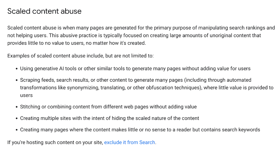 Google new spam policy - screenshot