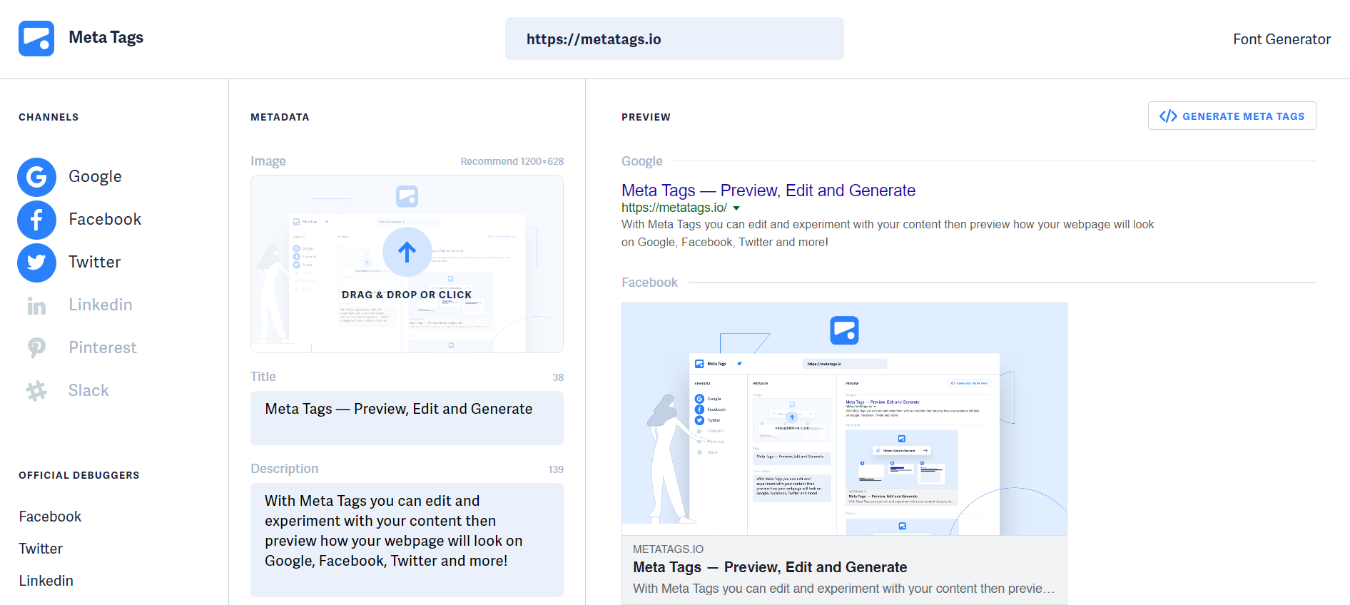 Metatags font generator tool