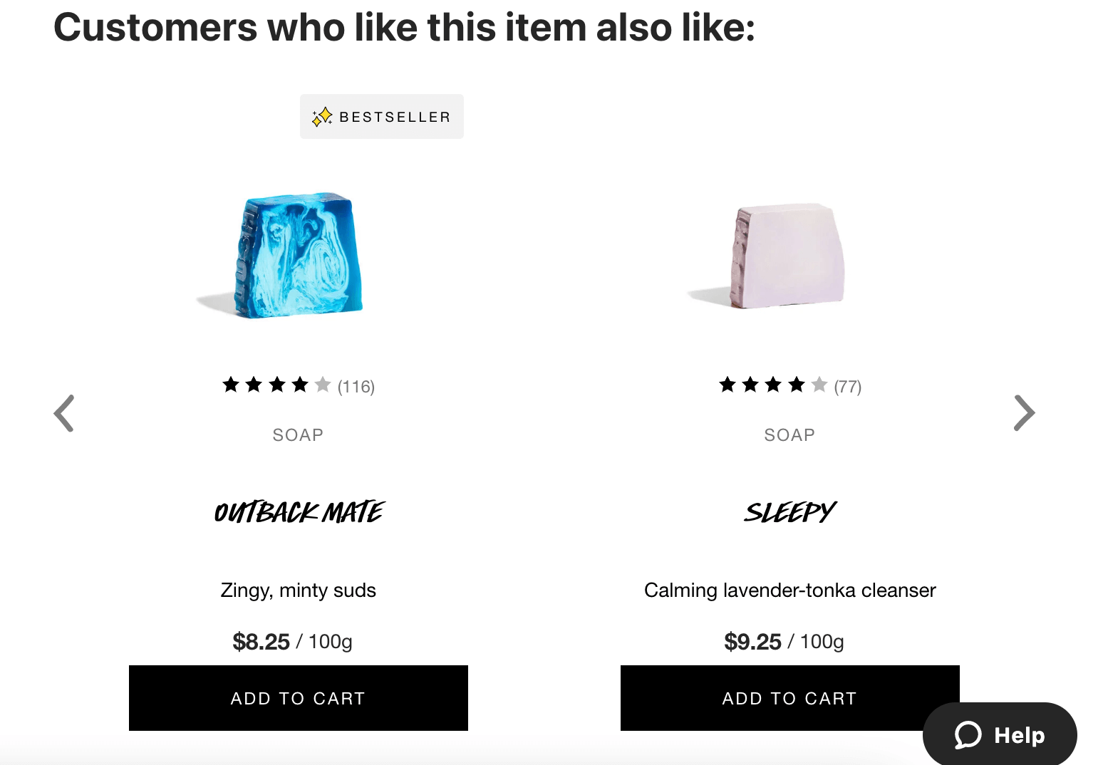 A screenshot of related products presented