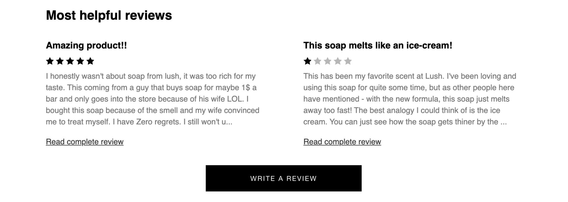 A screenshot of product reviews