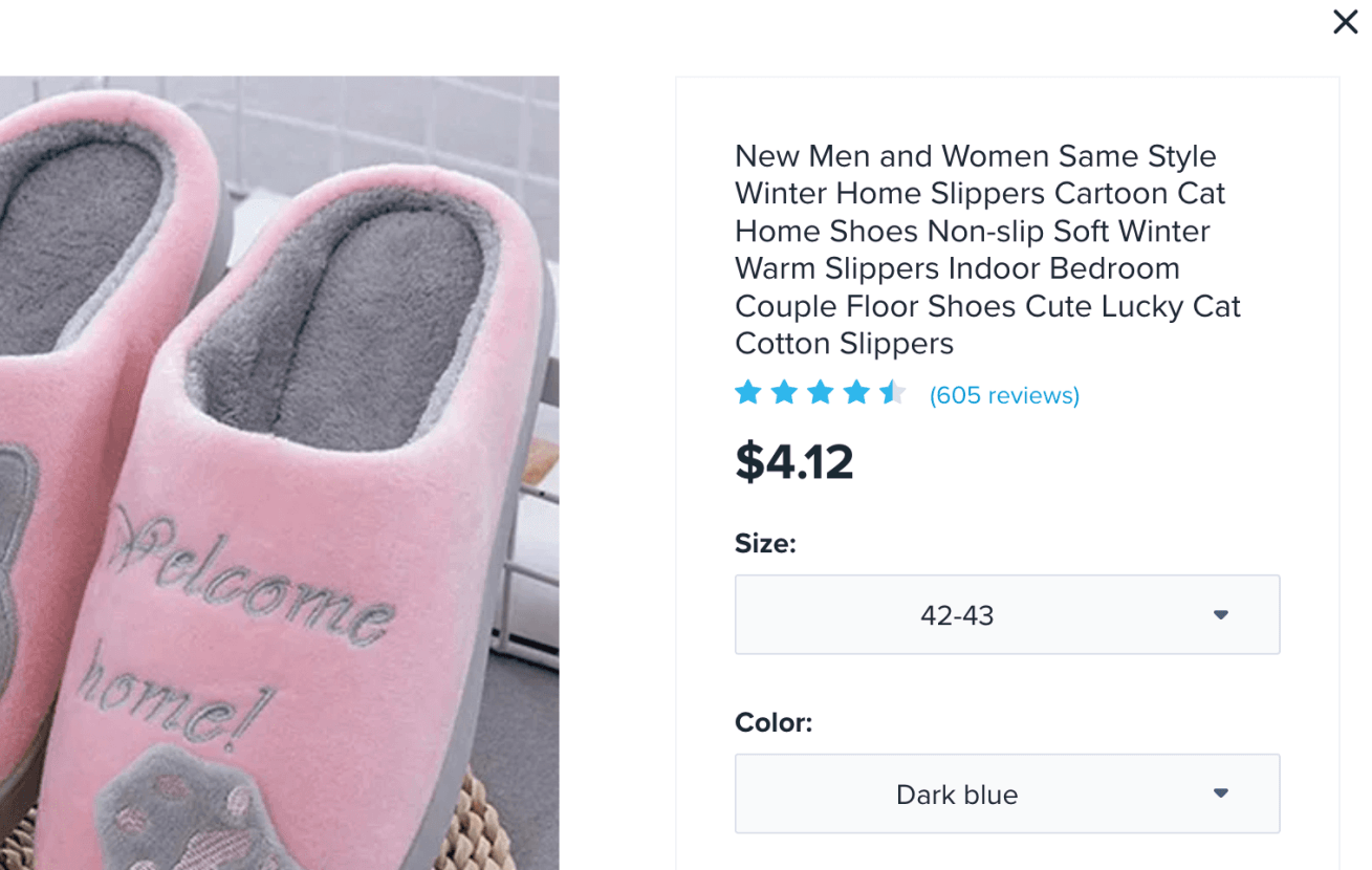 A screenshot of a product with a very long headline