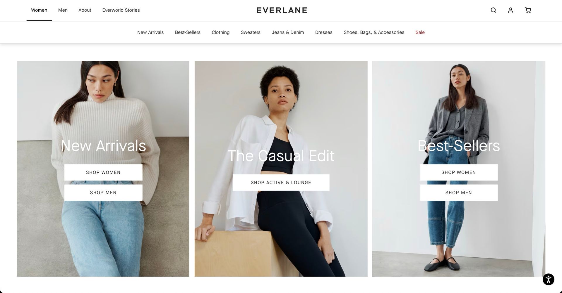 A screenshot of a website showing three women wearing different clothes.