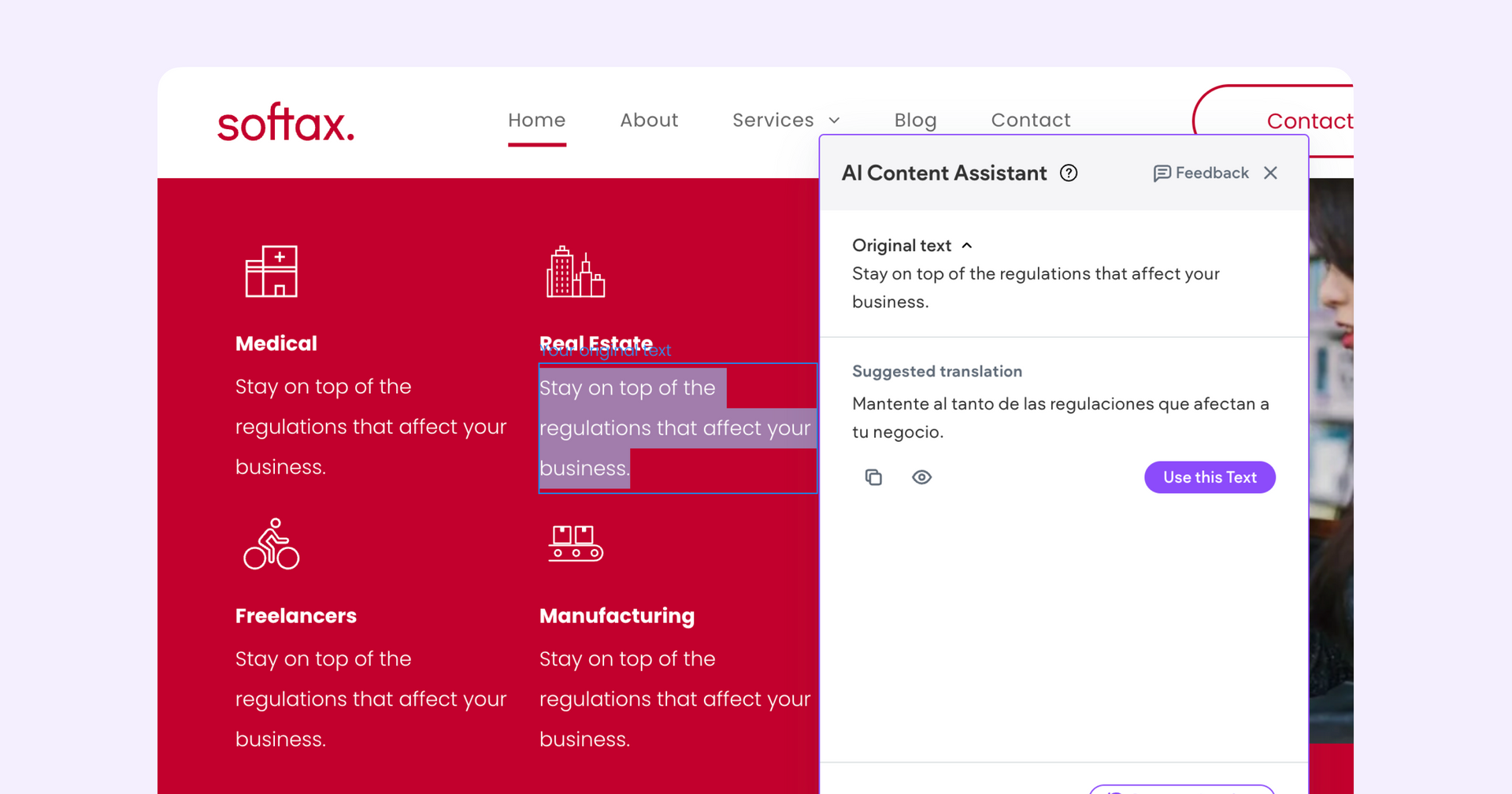 A screenshot of content being translated from english to spanish on a website using AI.