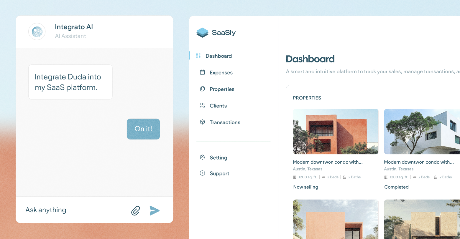 A user interface with a chat box and a dashboard, showing design projects.