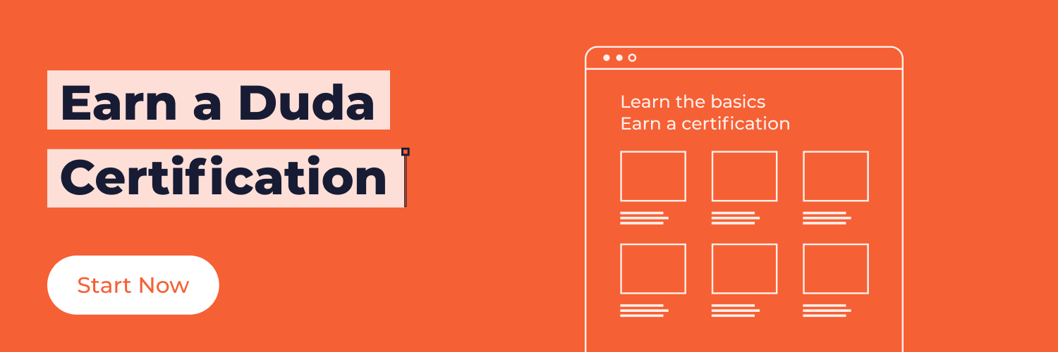 A banner that says earn a duda certification