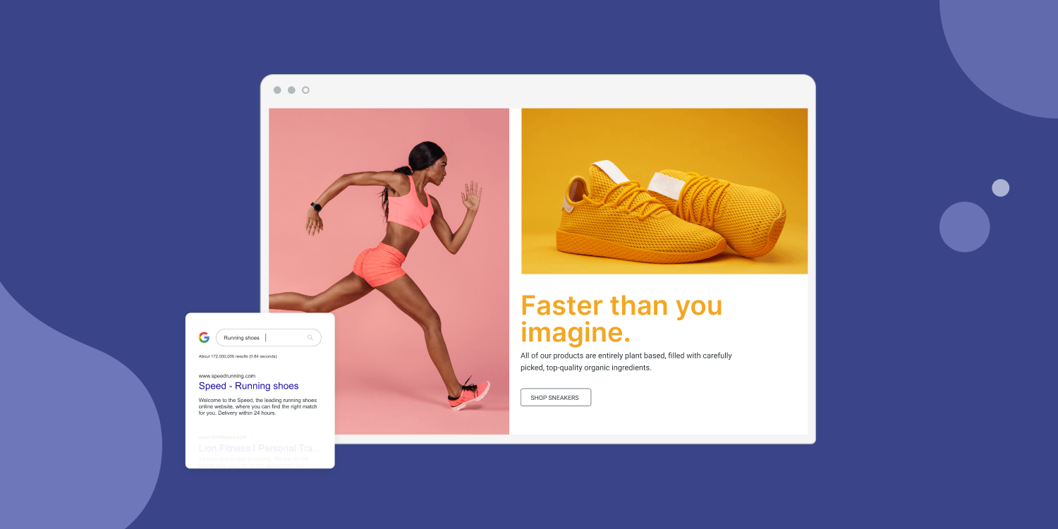  display of a website for speed running shoes
