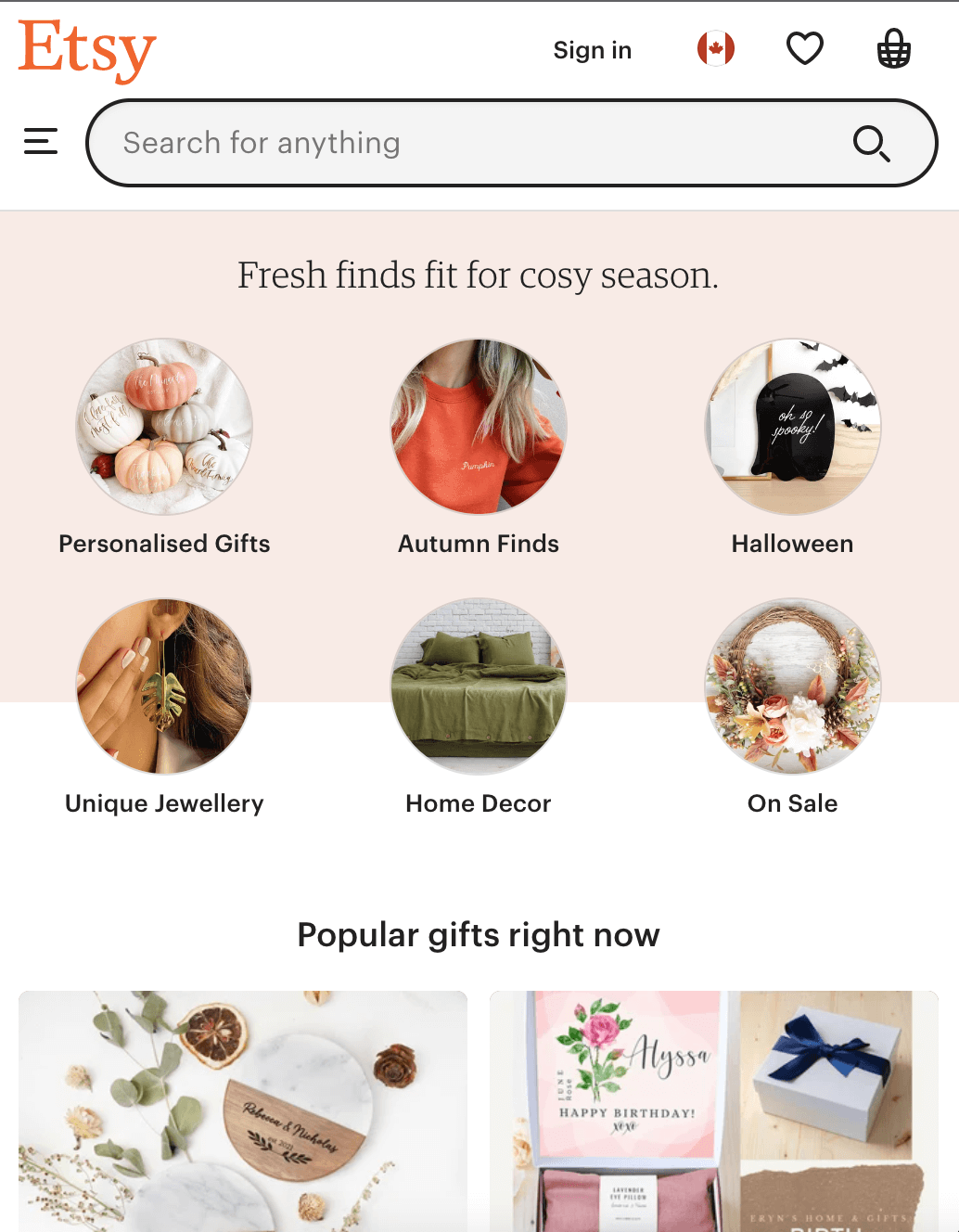 ecommerce mobile website Etsy