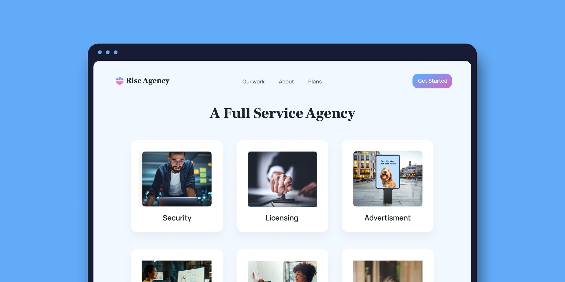 A computer screen shows a full-service agency