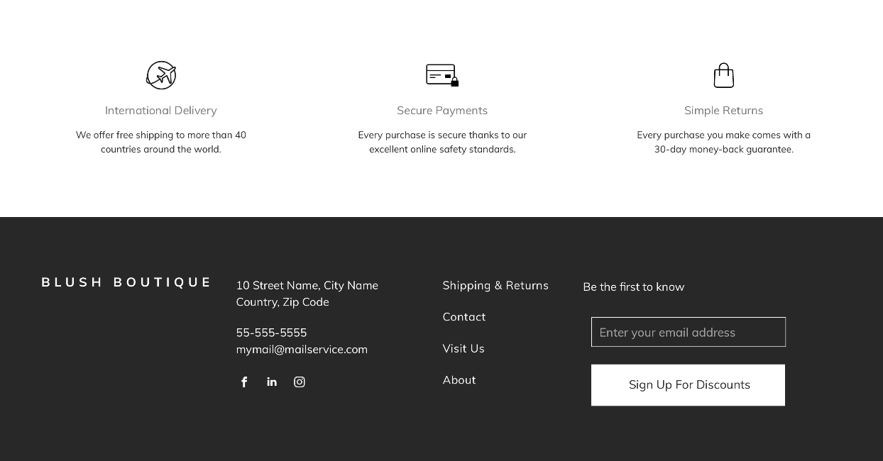 Blush Boutique's website footer