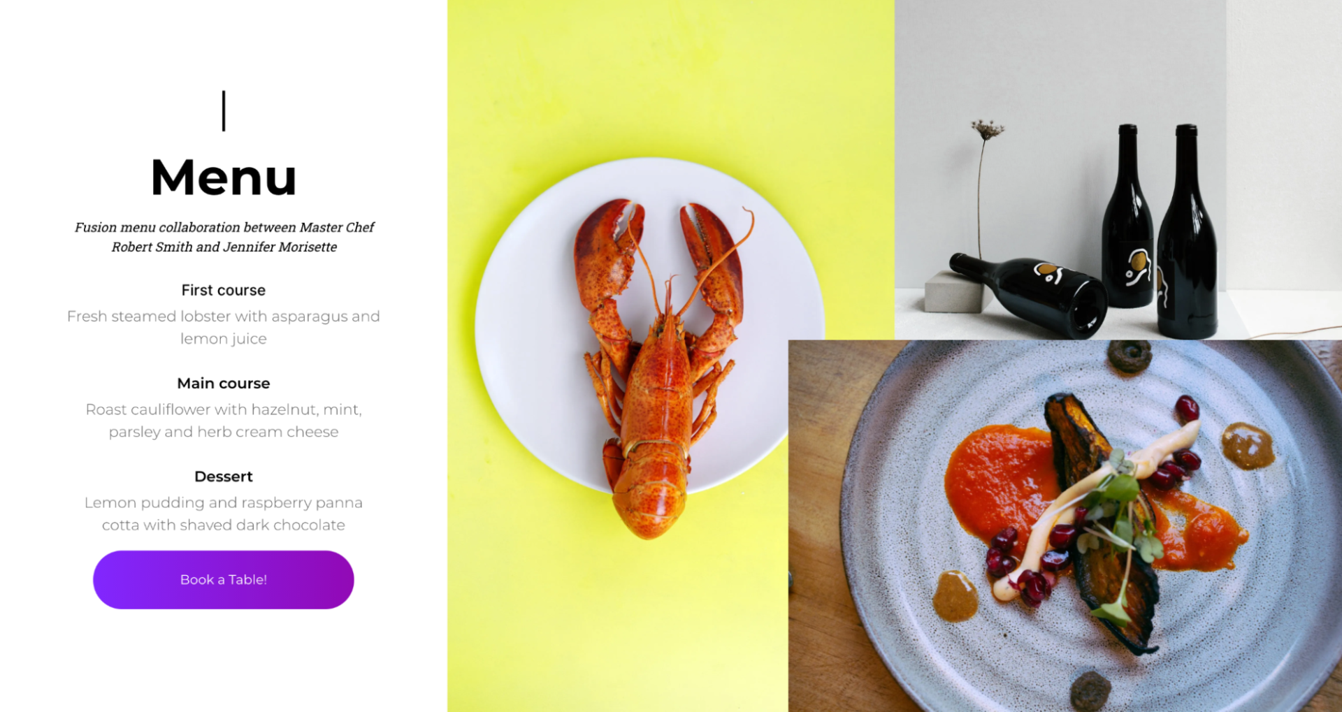 flexbox example of a restaurant menu