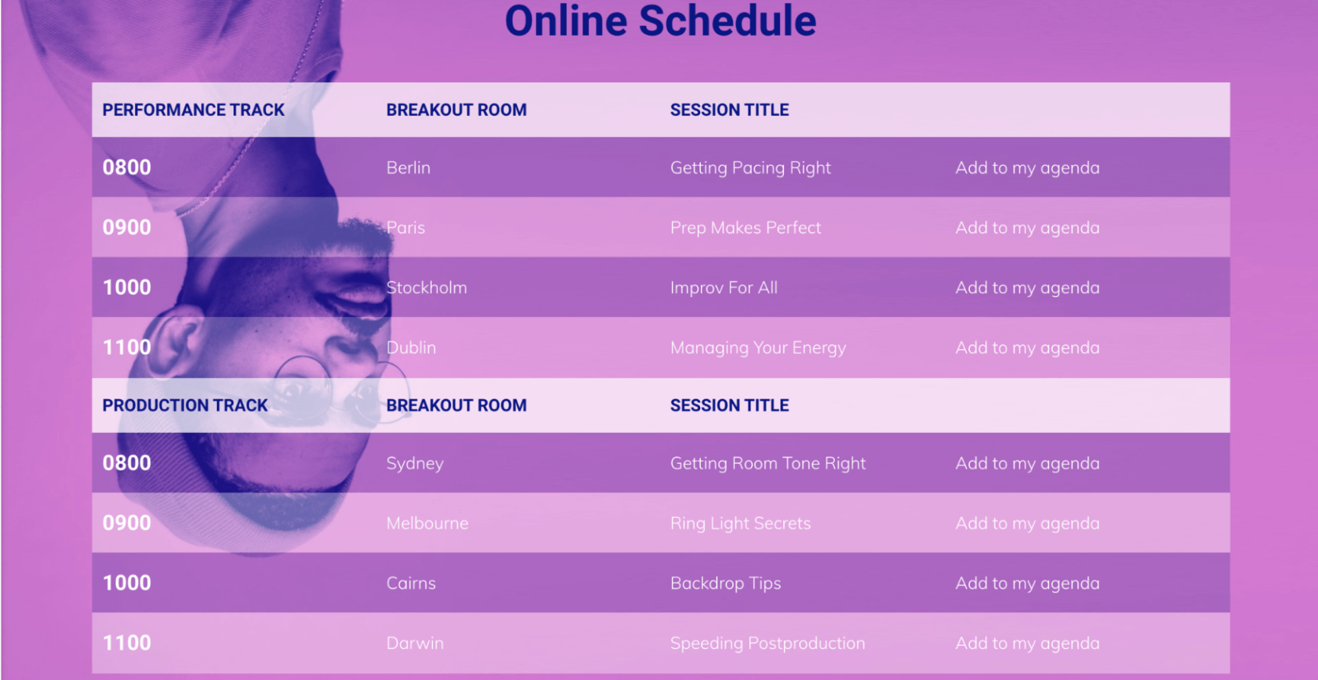flexbox example of a conference agenda