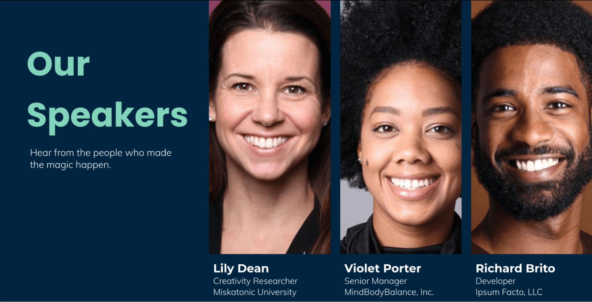 flexbox example of a virtual event speakers gallery