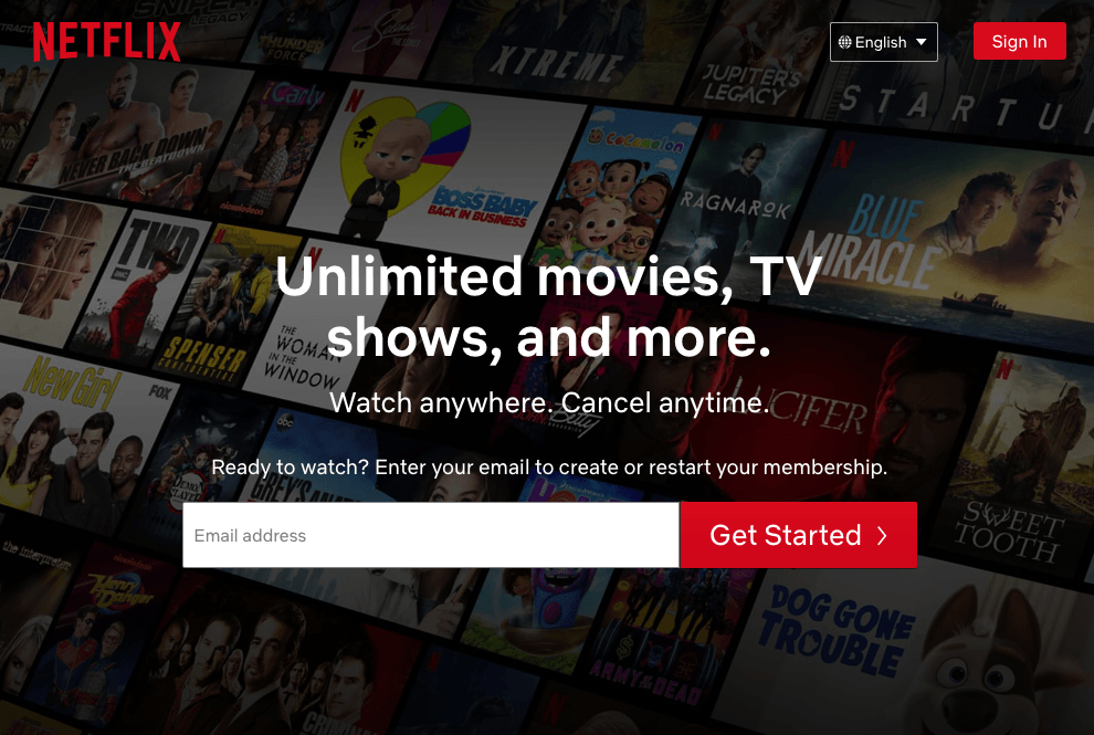 A screenshot of Netflix in English