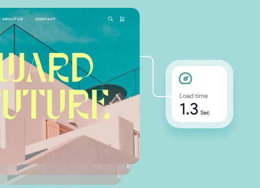 A website and a box with the words load time and 1.3 sec