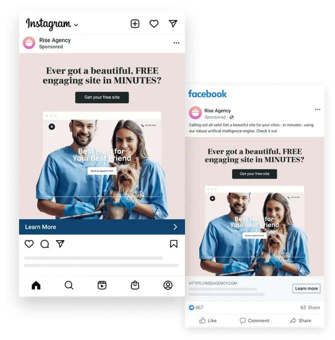 a screenshot of a facebook ad and an instagram ad .