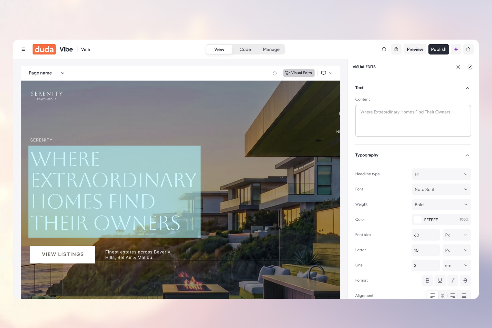 Some elements can be edited directly using Duda's visual editor.