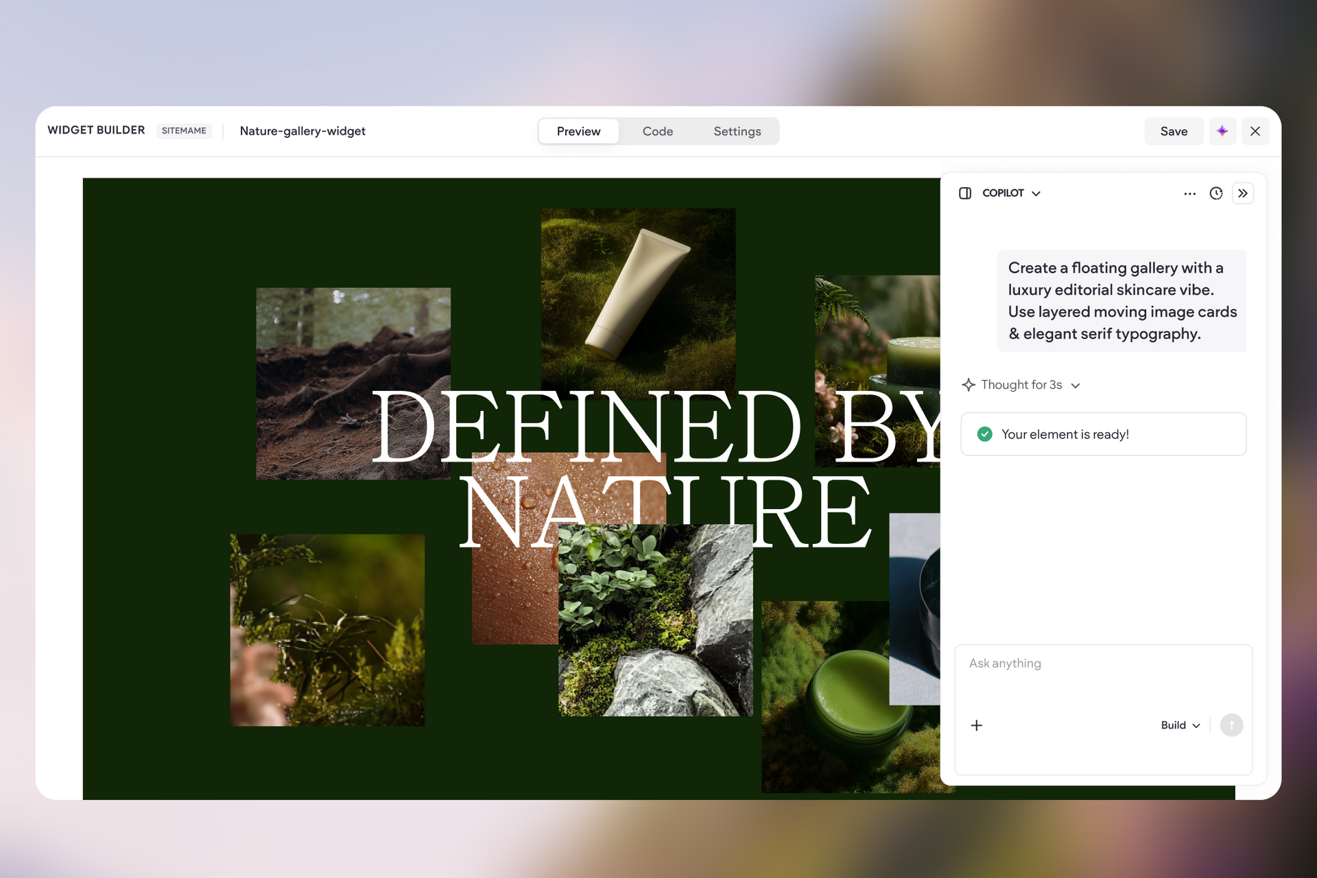 A custom widget being generated by AI
