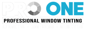 Logo for Pro One professional window tinting. Features white text