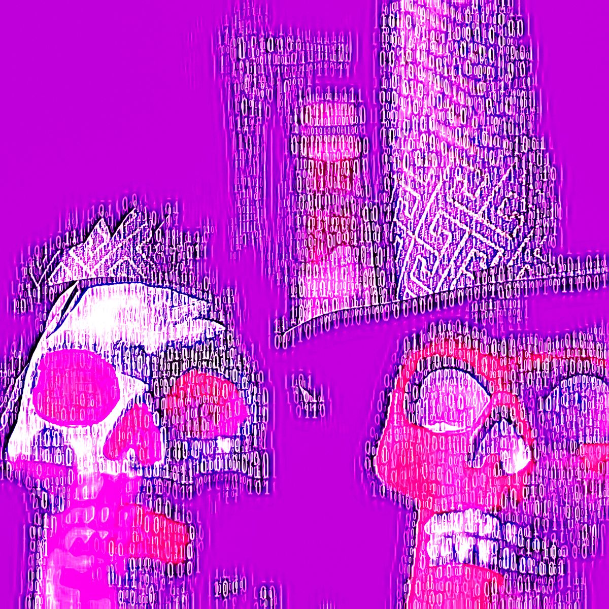 A purple background with a skull and a mushroom on it.