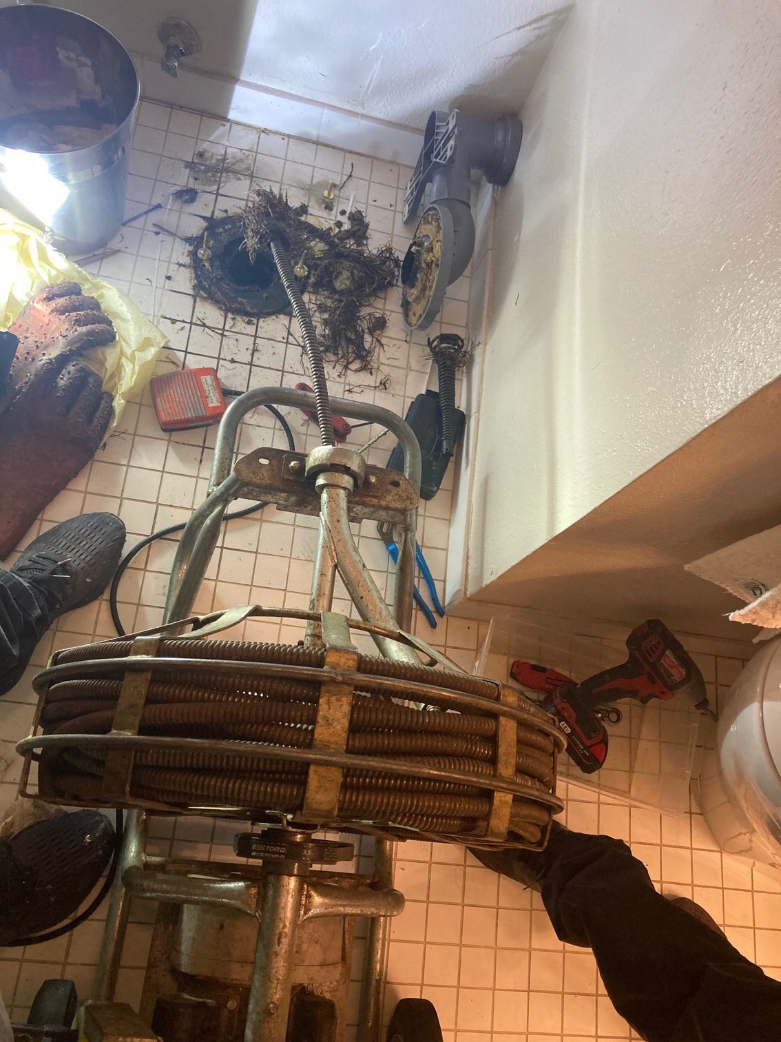 Main line stoppage cleared trough toilet flange  Pull out - Antioch, CA - T & C Plumbing