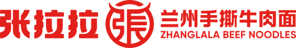 Red Chinese logo with “ZHANGLALA BEEF NOODLES” and Chinese characters on a white background