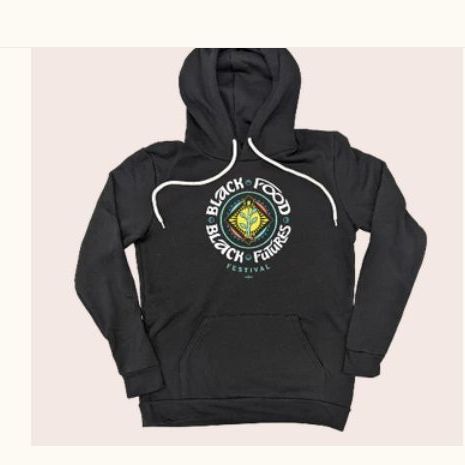 A black hoodie with the words black food on it