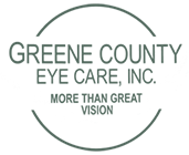 Logo for Greene County Eye Care, Inc.: text within a gray circle,