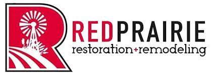 Red Prairie Restoration + Remodeling logo with red windmill icon and gray text
