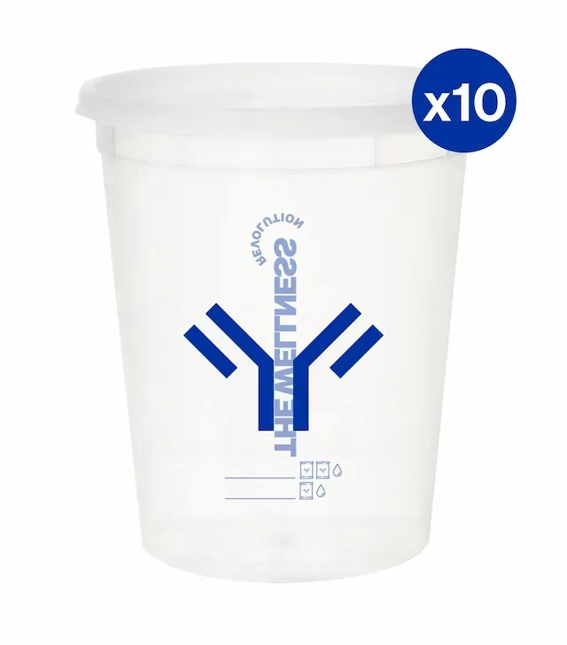 Vaso de plástico transparente con tapa, logotipo azul y pegatina
