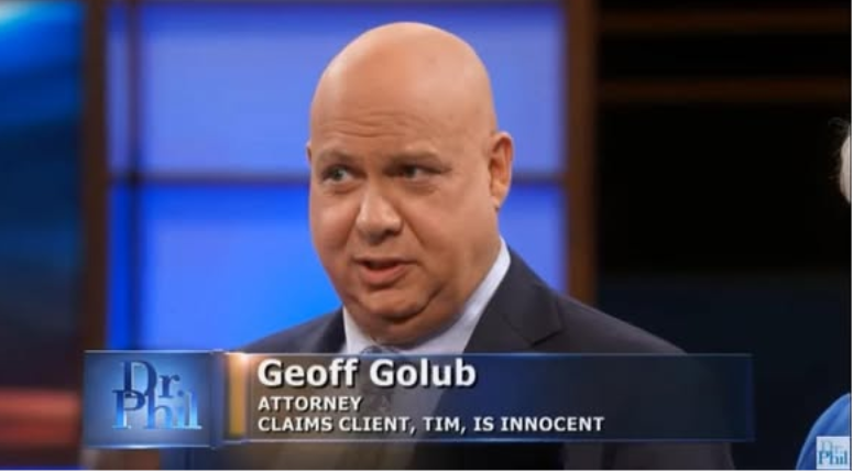 Dr. Phil guest Geoff Golub in a TV interview, with lower-third title on screen
