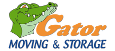 Logo with green alligator and text “Gator Moving & Storage” in orange and blue