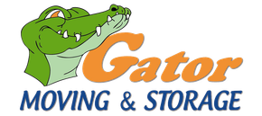 Logo of a green alligator with orange “Gator” and blue “Moving & Storage” text