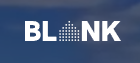 White “BLANK” wordmark on a dark blue background with a grid of white dots in the “A” area.