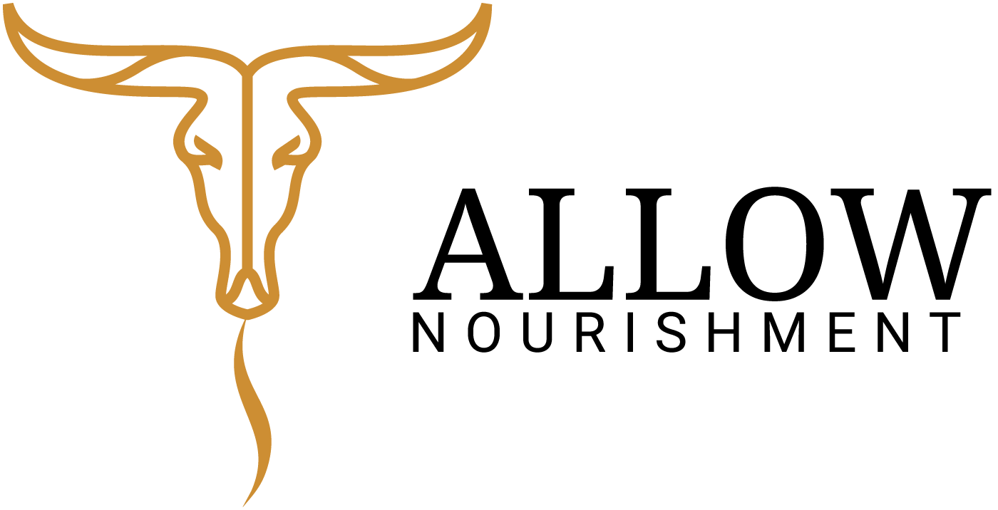 Gold bull skull logo with “ALLOW NOURISHMENT” text on a white background