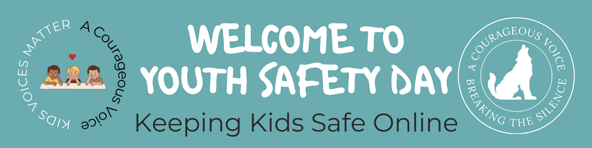 Welcome to Youth Safety Day banner, with text and logos, emphasizing online safety for children.