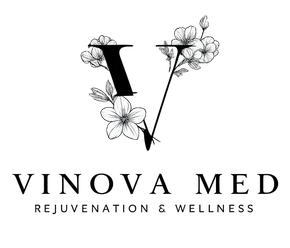VINOVA MED logo with a floral letter V and the words “REJUVENATION & WELLNESS”