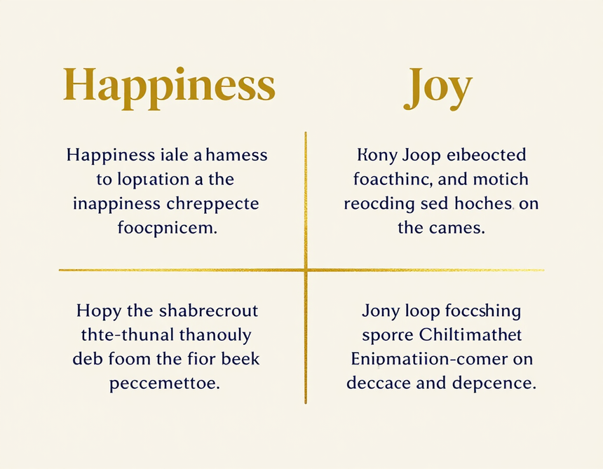 Happiness vs. Joy - an illustrated comparison showing Happiness as situational and temporary versus Joy as rooted in God and lasting through every season.