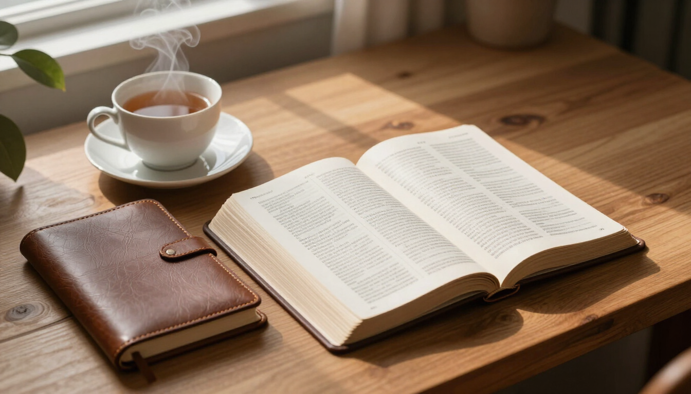 Open Bible and journal on a desk — illustrating the intersection of faith and personal growth.